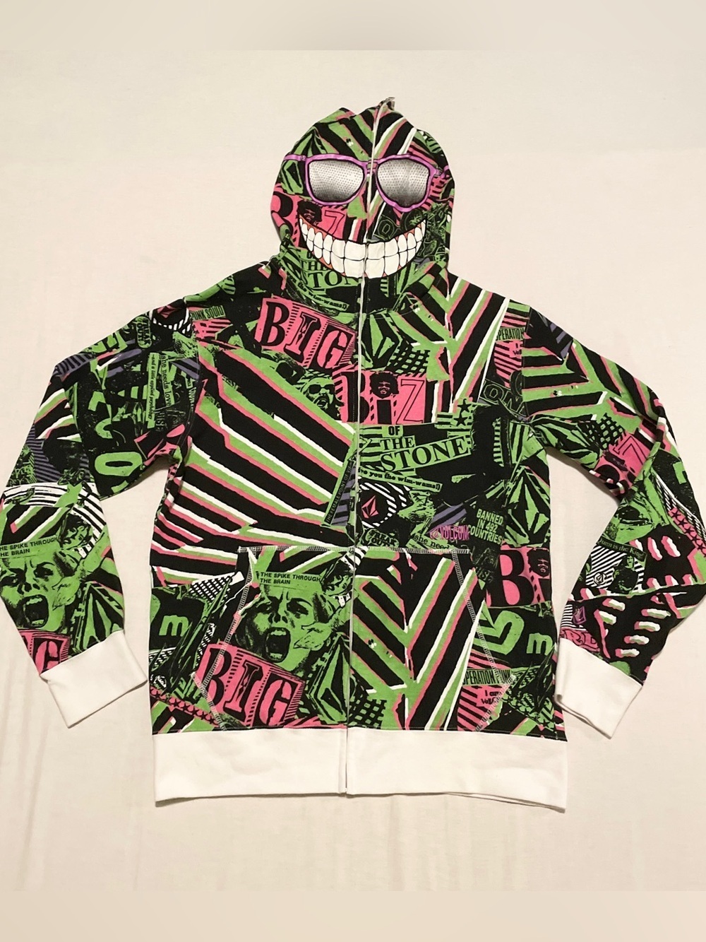 VTG Volcom Highwear Smiles Full Zip Hoodie Graffiti Mask Y2K Skater Large